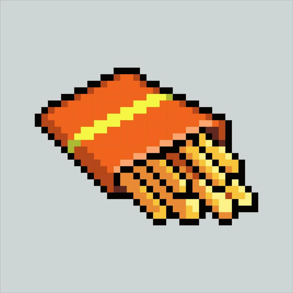 Pixel art illustration French fries. Pixelated potato fries. French Fries junk food fastfood icon pixelated for the pixel art game and icon for website and video game. old school retro. vector