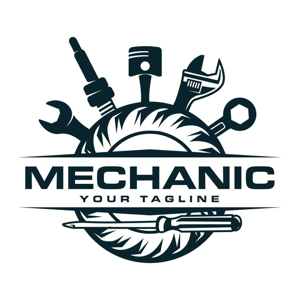 Vintage mechanic logo vector illustration.