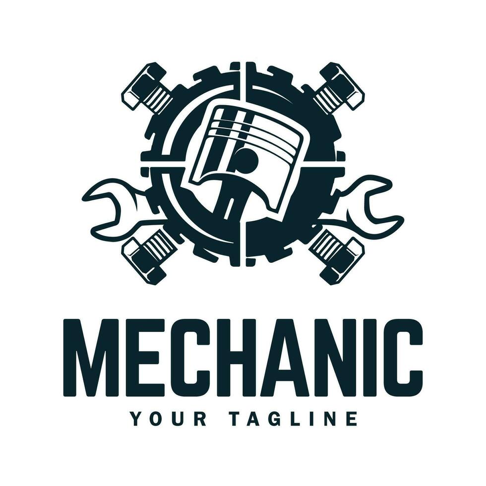 Clásico mecánico logo vector ilustración.