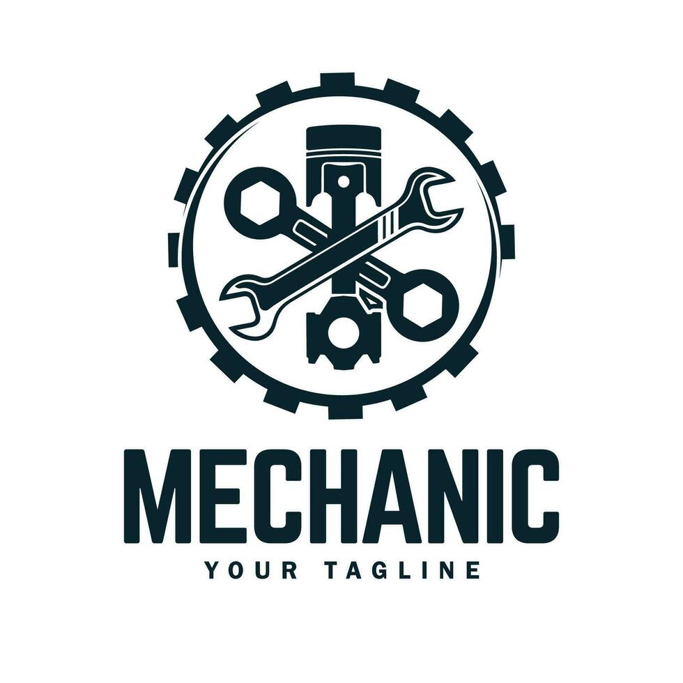 Clásico mecánico logo vector ilustración.