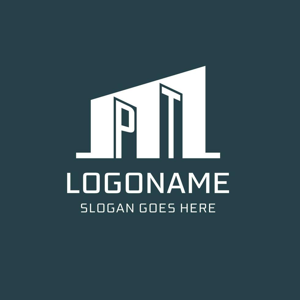 Initial PT logo for real estate with simple building icon design ideas vector