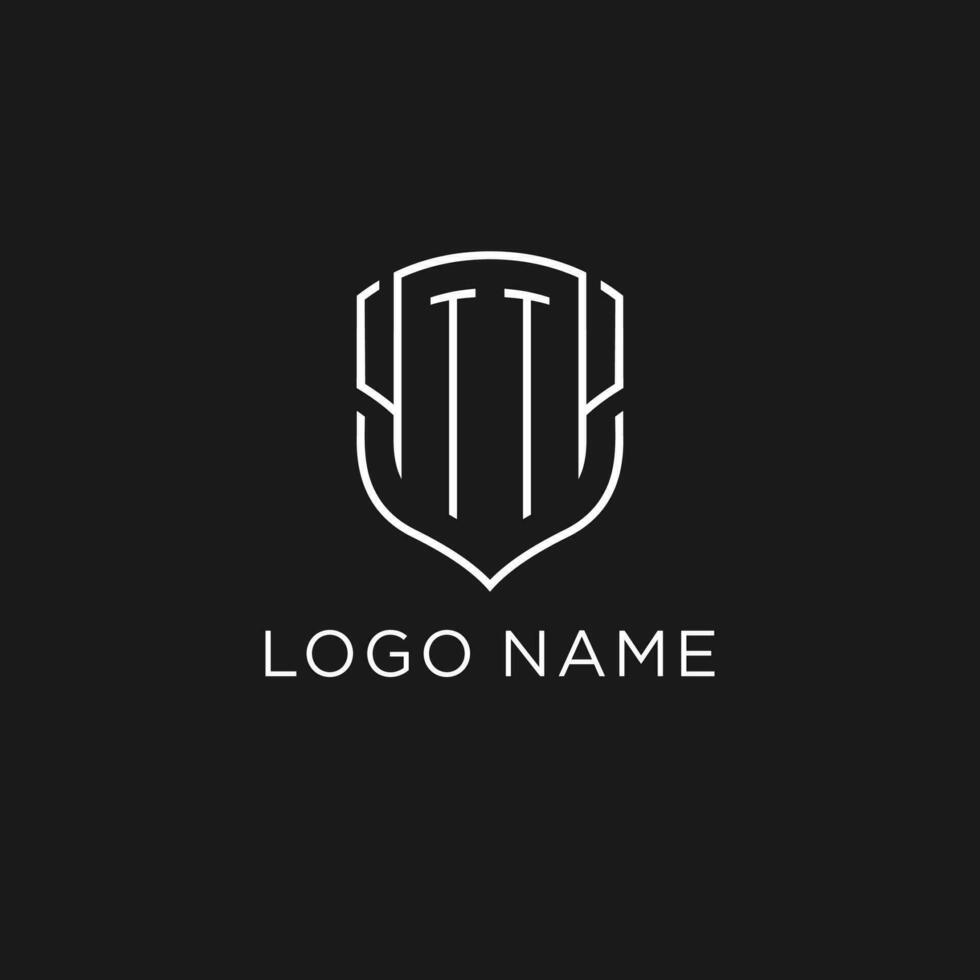 Initial TT logo monoline shield icon shape with luxury style vector