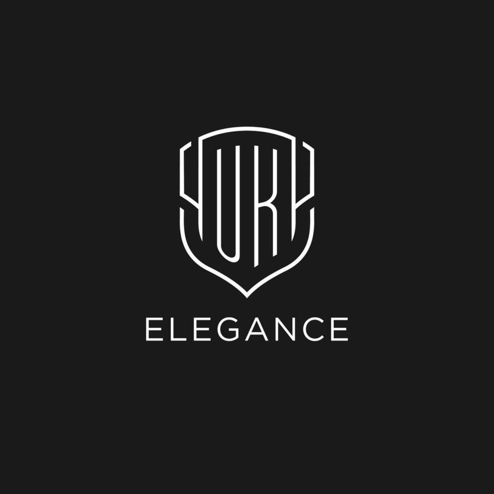Initial UK logo monoline shield icon shape with luxury style vector