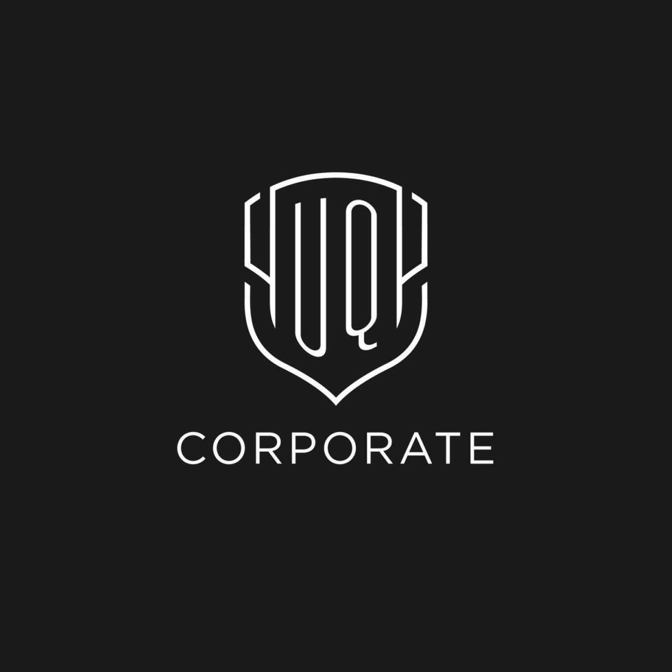 Initial UQ logo monoline shield icon shape with luxury style vector