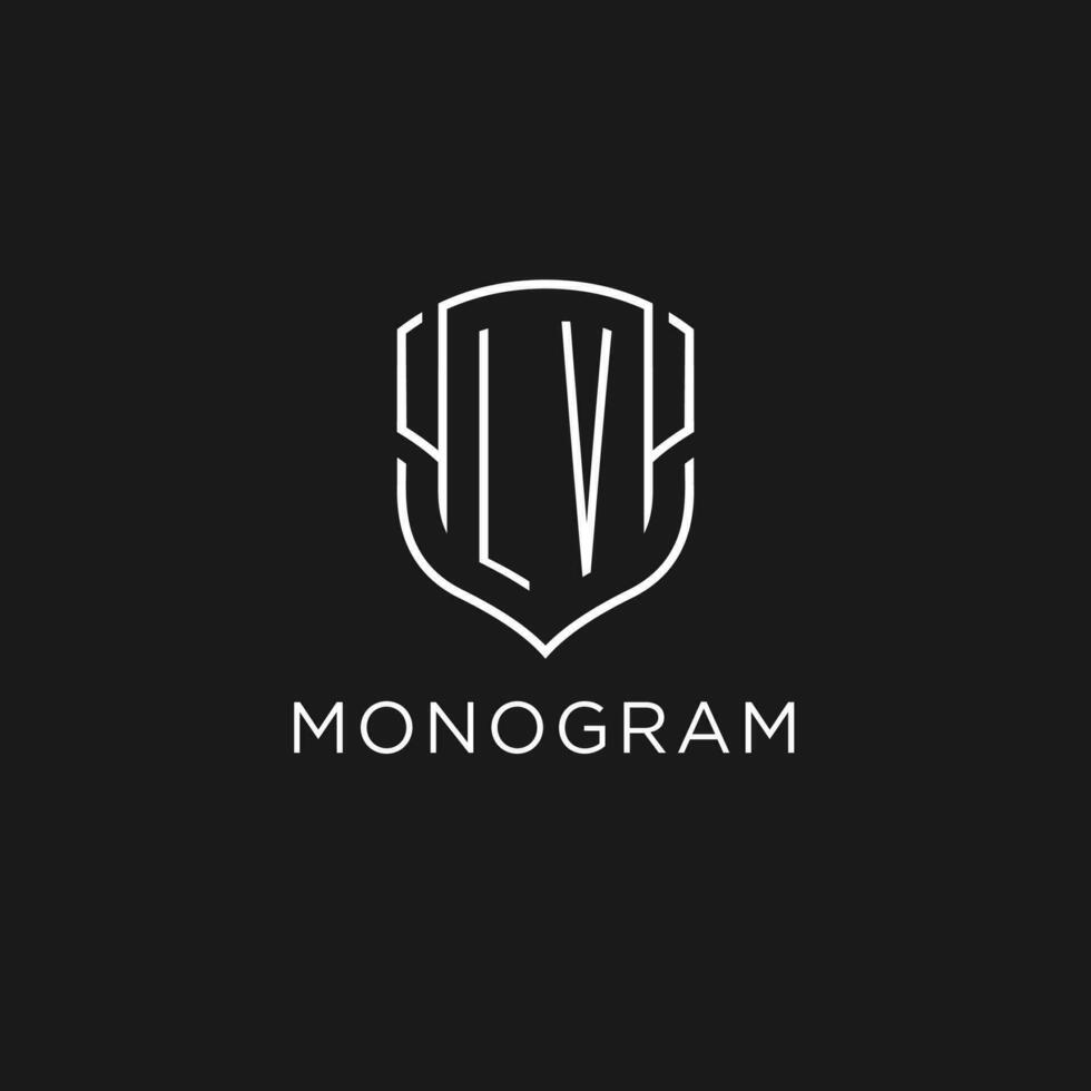 Initial LV logo monoline shield icon shape with luxury style vector