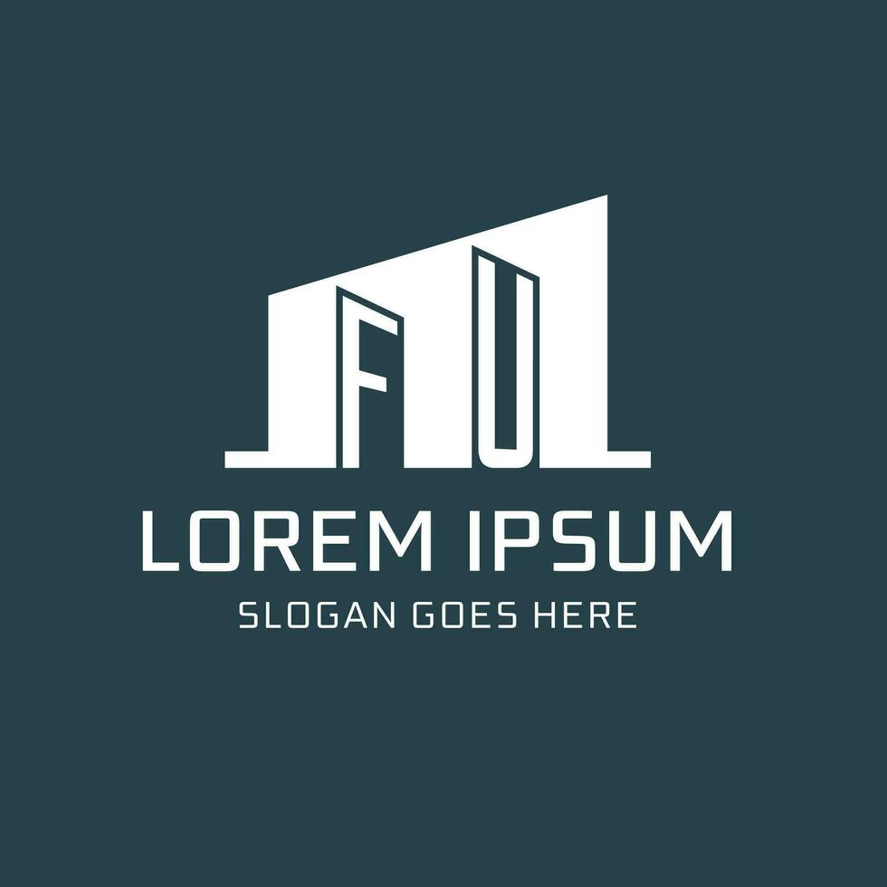 Initial FU logo for real estate with simple building icon design ideas vector