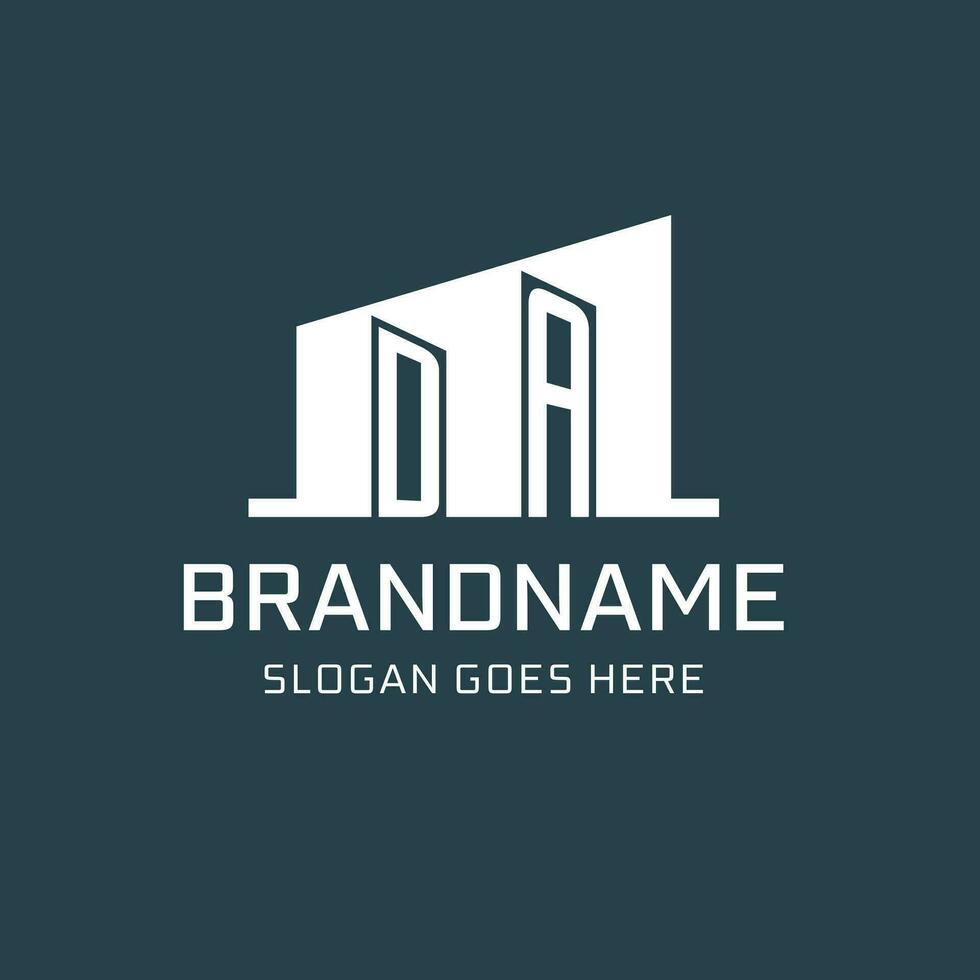 Initial DA logo for real estate with simple building icon design ideas vector