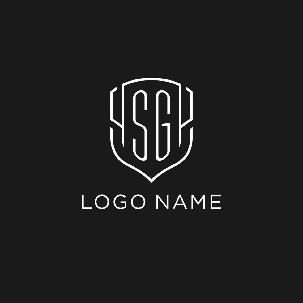 Initial SG logo monoline shield icon shape with luxury style vector