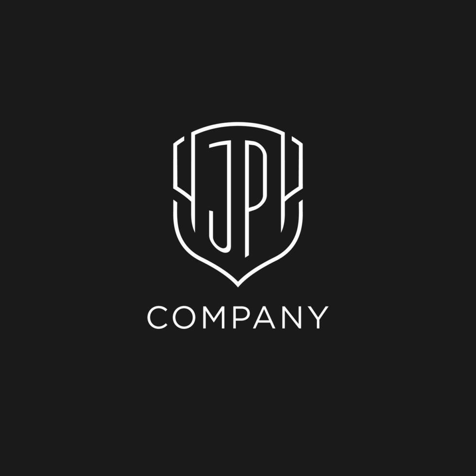Initial JP logo monoline shield icon shape with luxury style vector