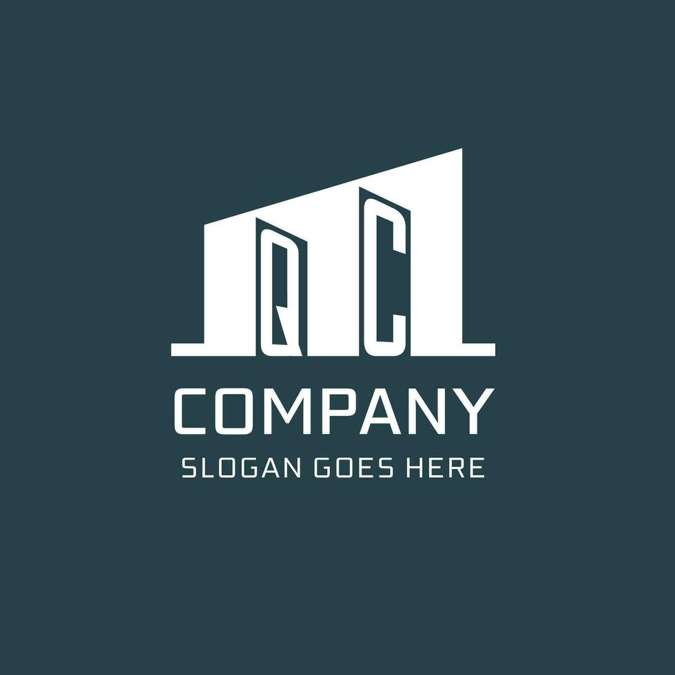 Initial QC logo for real estate with simple building icon design ideas vector