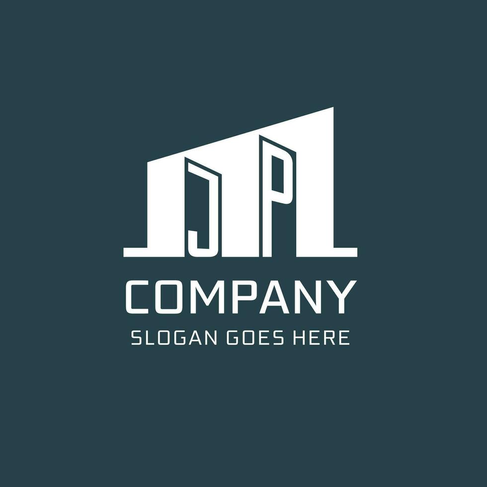Initial JP logo for real estate with simple building icon design ideas vector