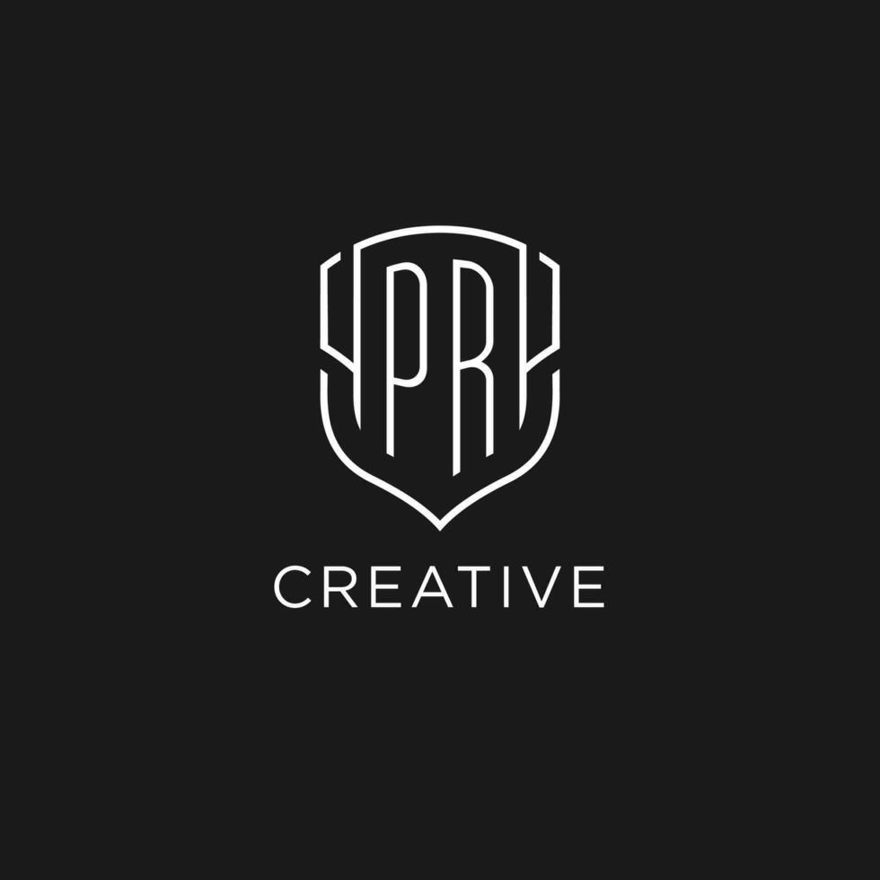 Initial PR logo monoline shield icon shape with luxury style vector