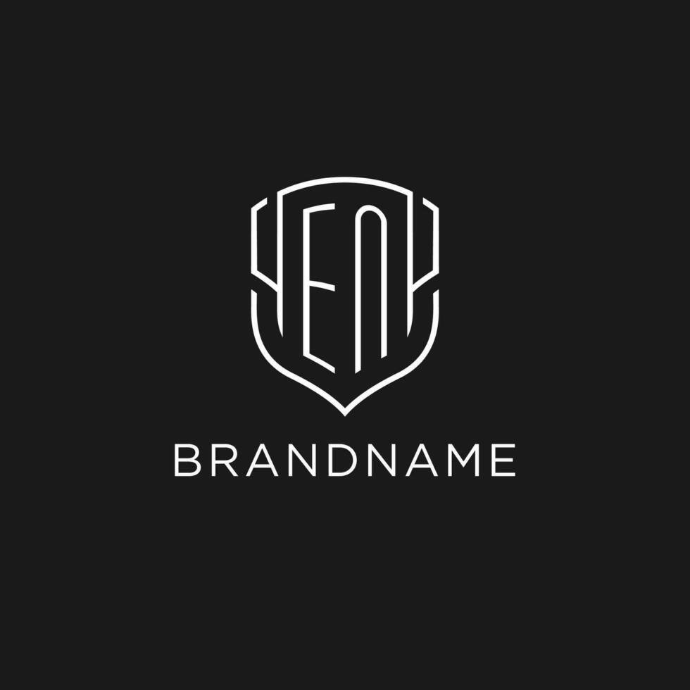 Initial EN logo monoline shield icon shape with luxury style vector