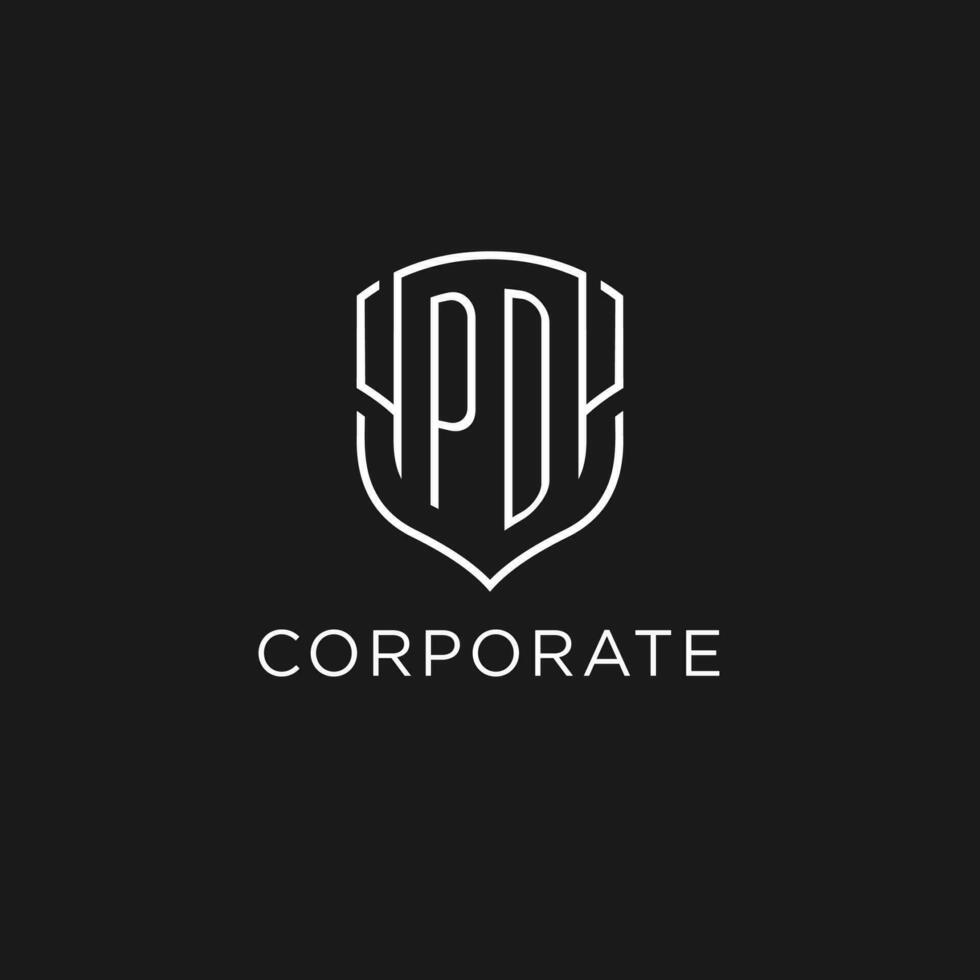 Initial PD logo monoline shield icon shape with luxury style vector