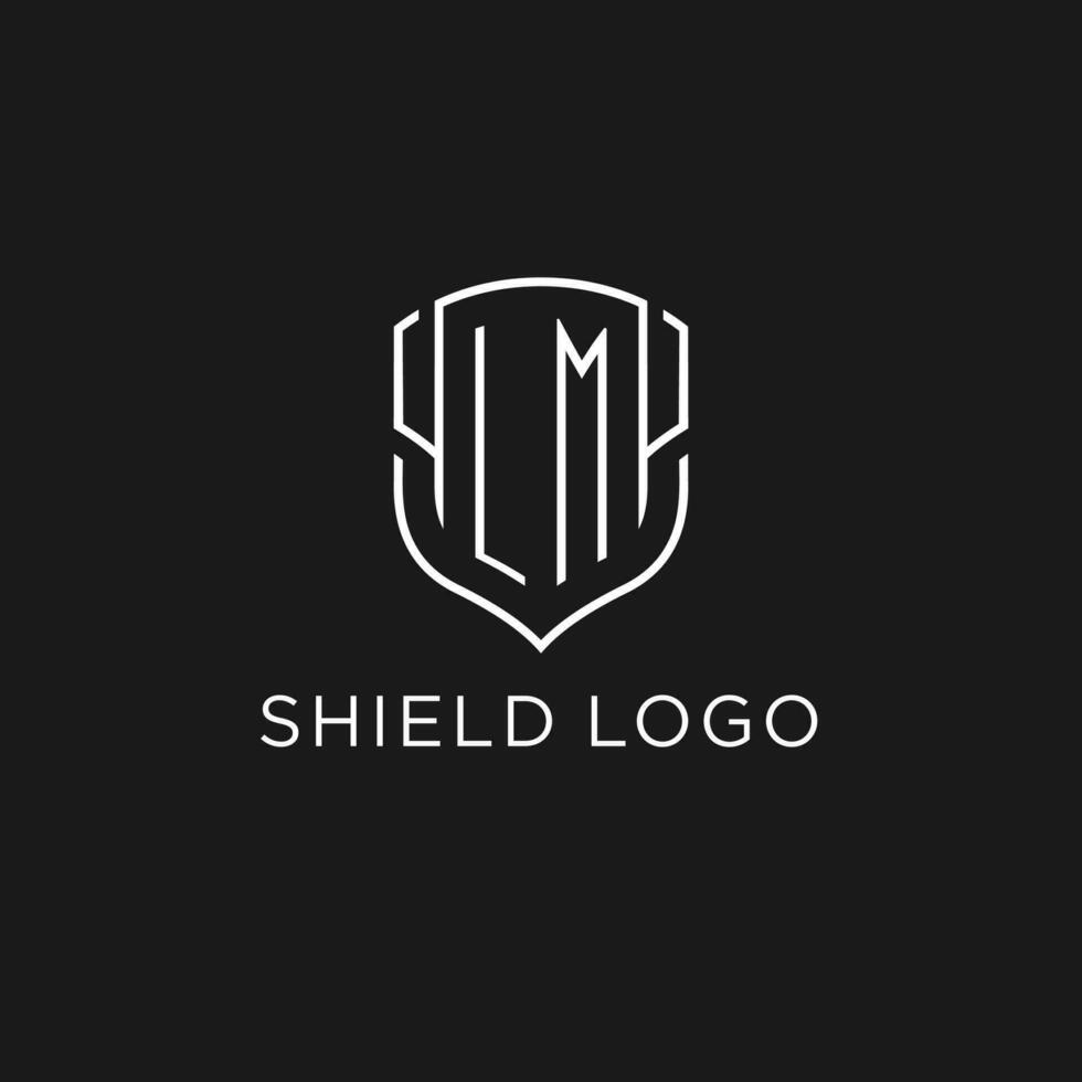 Initial LM logo monoline shield icon shape with luxury style vector