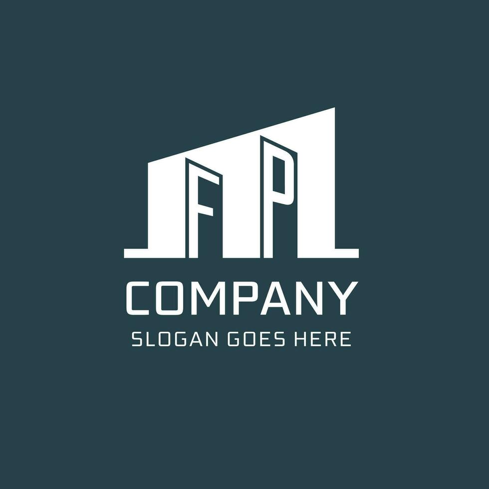 Initial FP logo for real estate with simple building icon design ideas vector