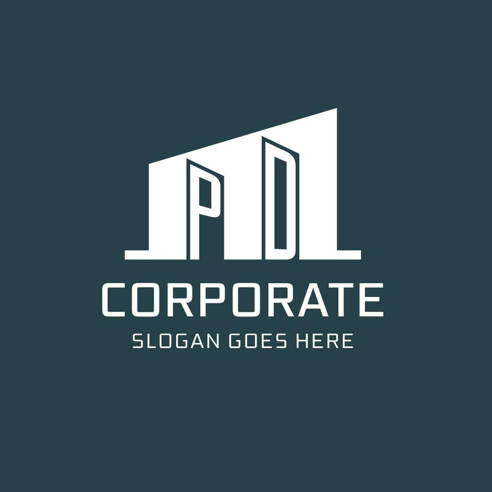 Initial PD logo for real estate with simple building icon design ideas vector
