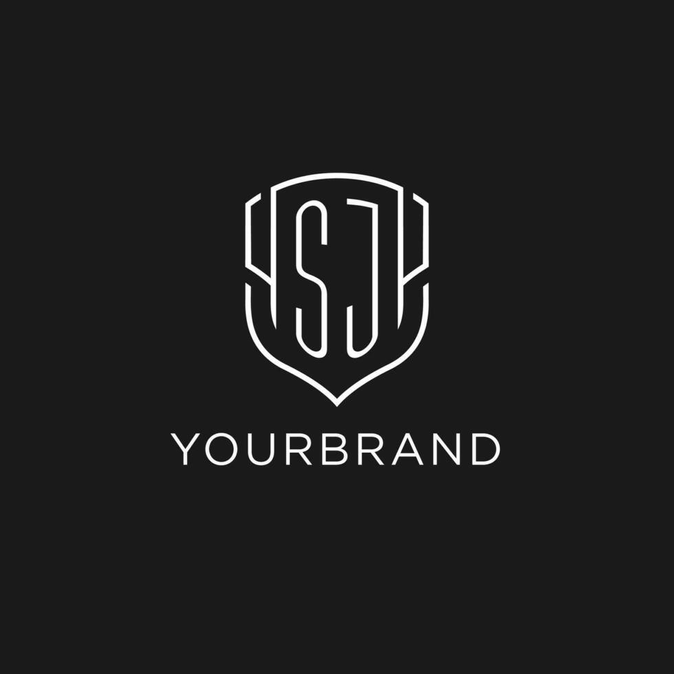 Initial SJ logo monoline shield icon shape with luxury style vector