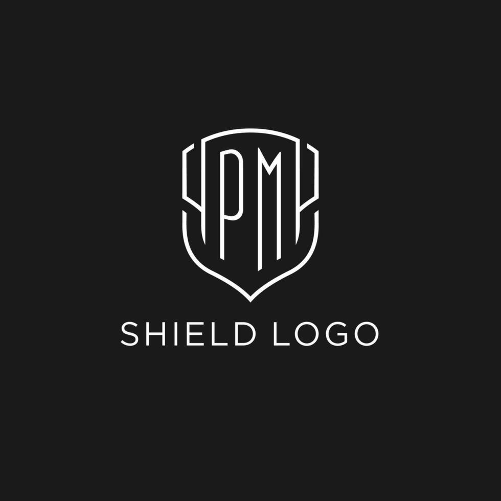 Initial PM logo monoline shield icon shape with luxury style vector