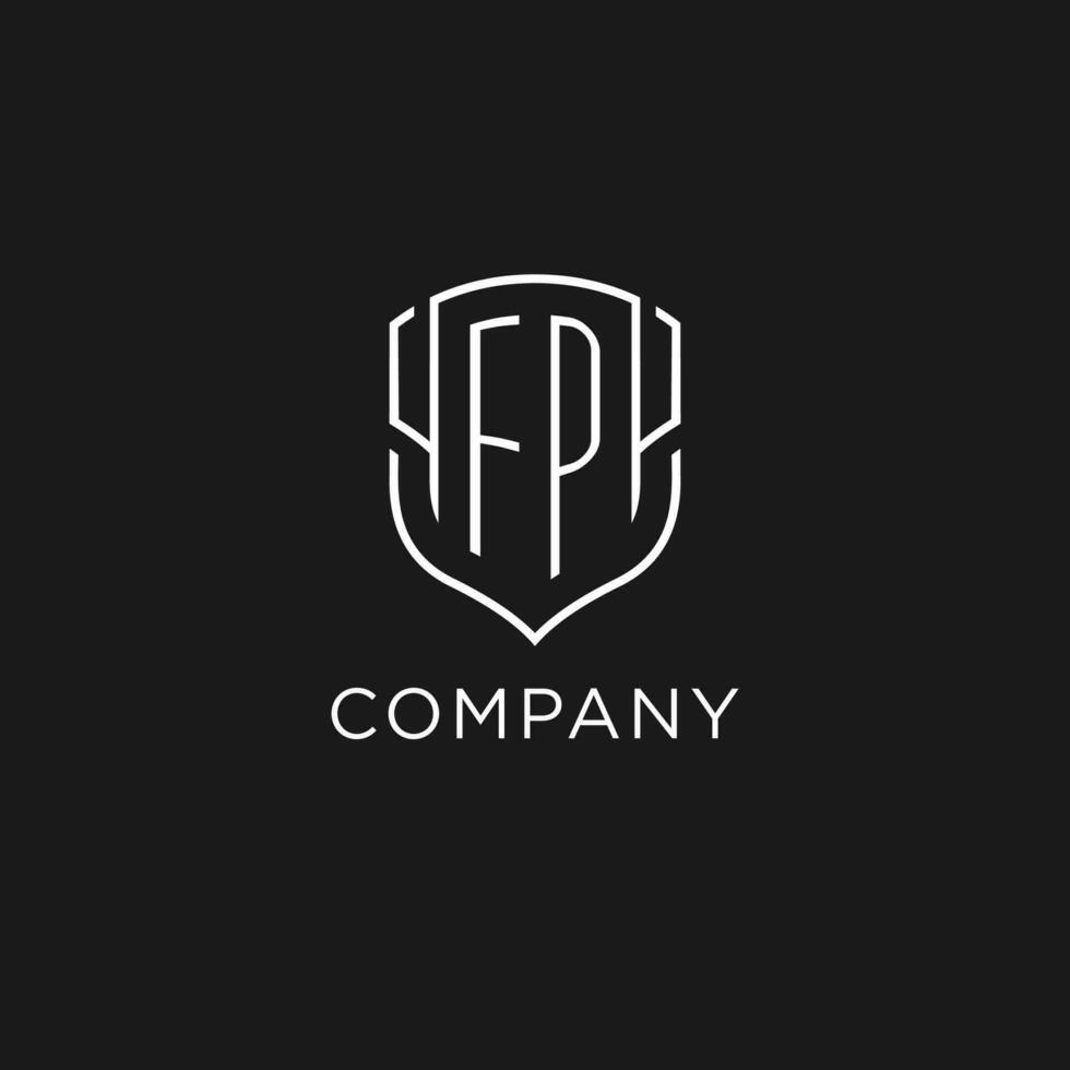 Initial FP logo monoline shield icon shape with luxury style vector
