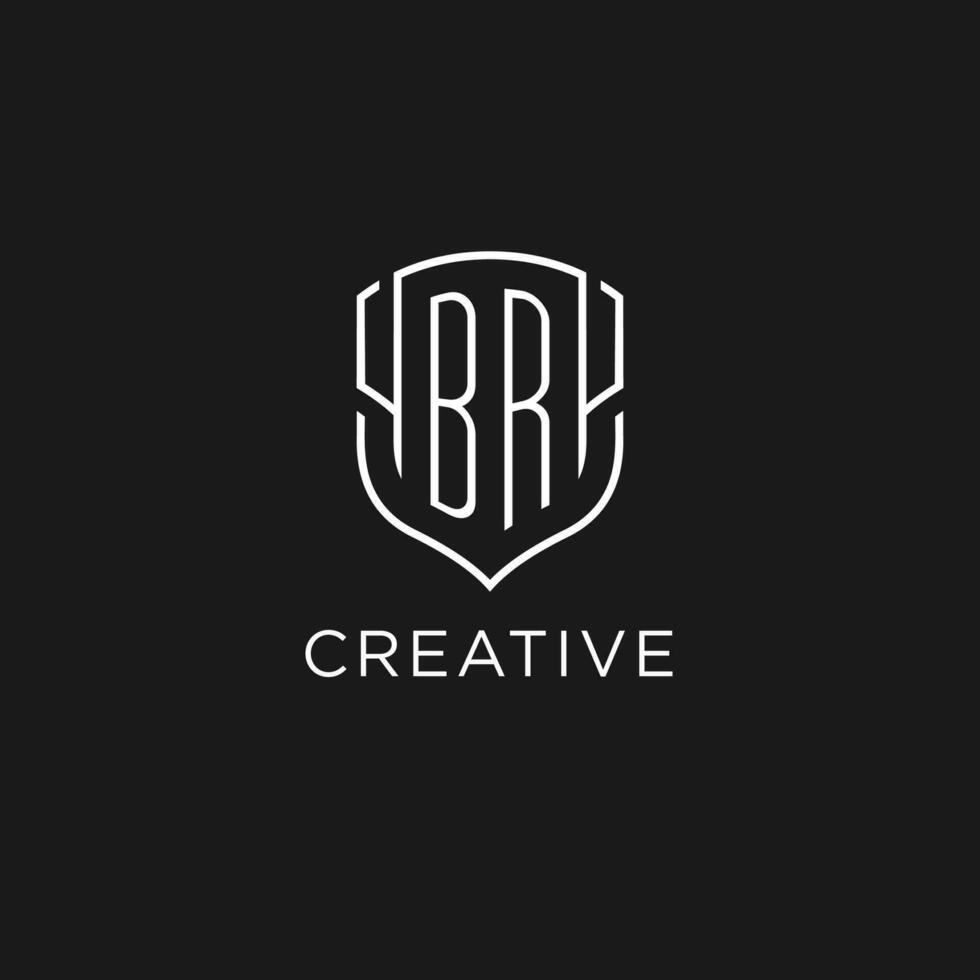 Initial BR logo monoline shield icon shape with luxury style vector