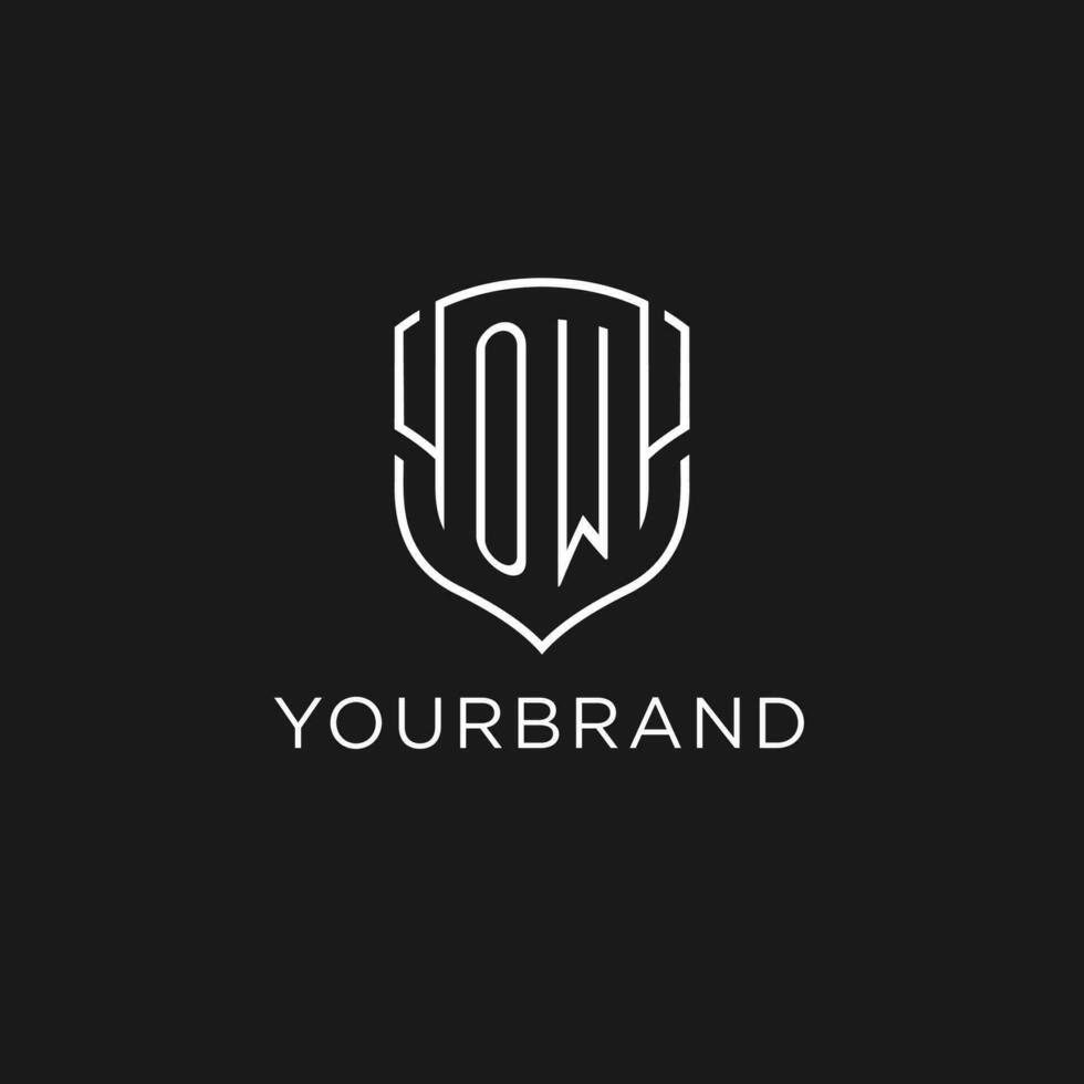 Initial OW logo monoline shield icon shape with luxury style vector