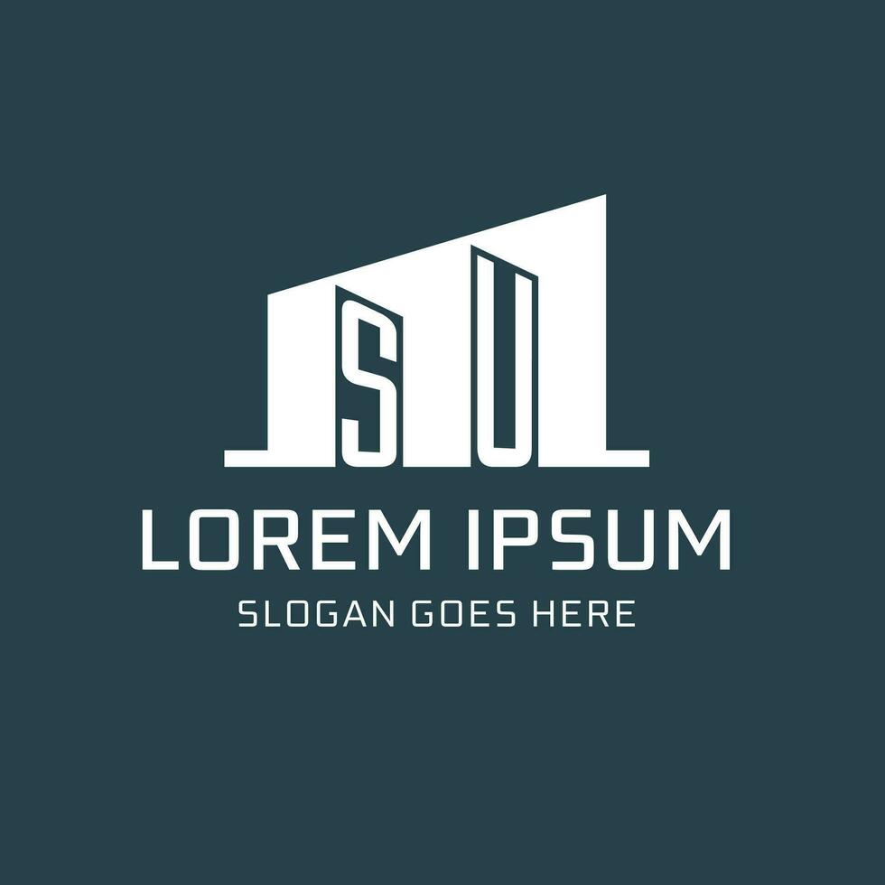 Initial SU logo for real estate with simple building icon design ideas vector