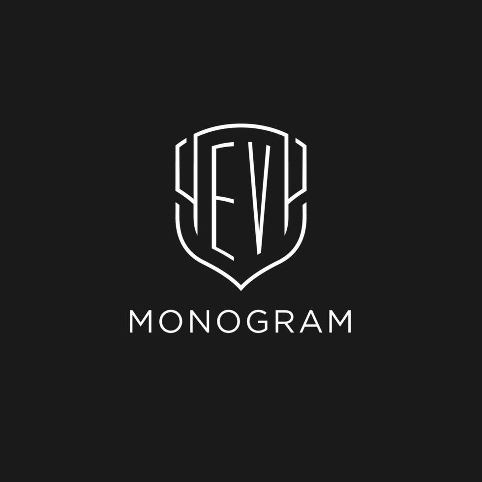 Initial EV logo monoline shield icon shape with luxury style vector