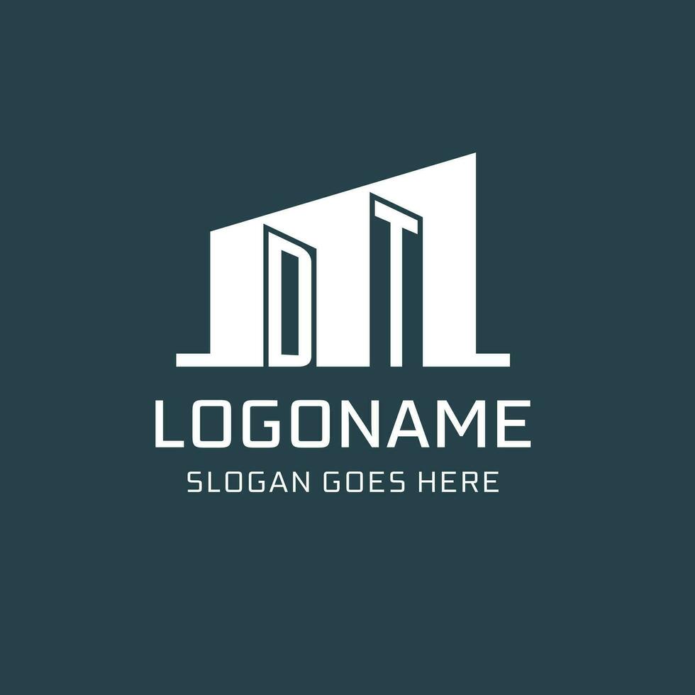 Initial DT logo for real estate with simple building icon design ideas vector