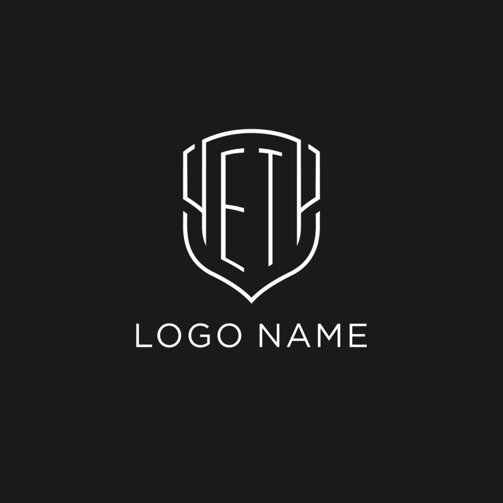 Initial ET logo monoline shield icon shape with luxury style vector