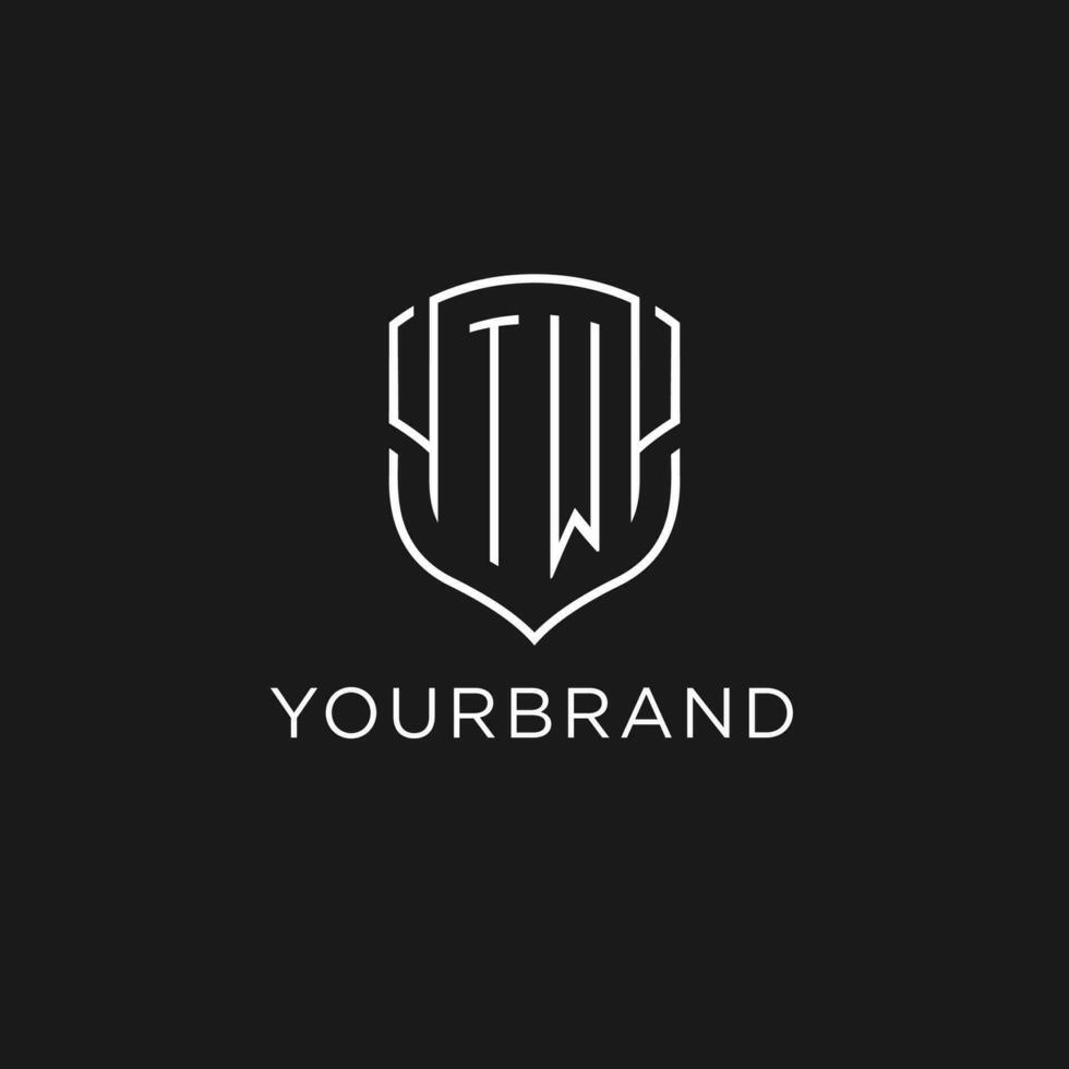 Initial TW logo monoline shield icon shape with luxury style vector
