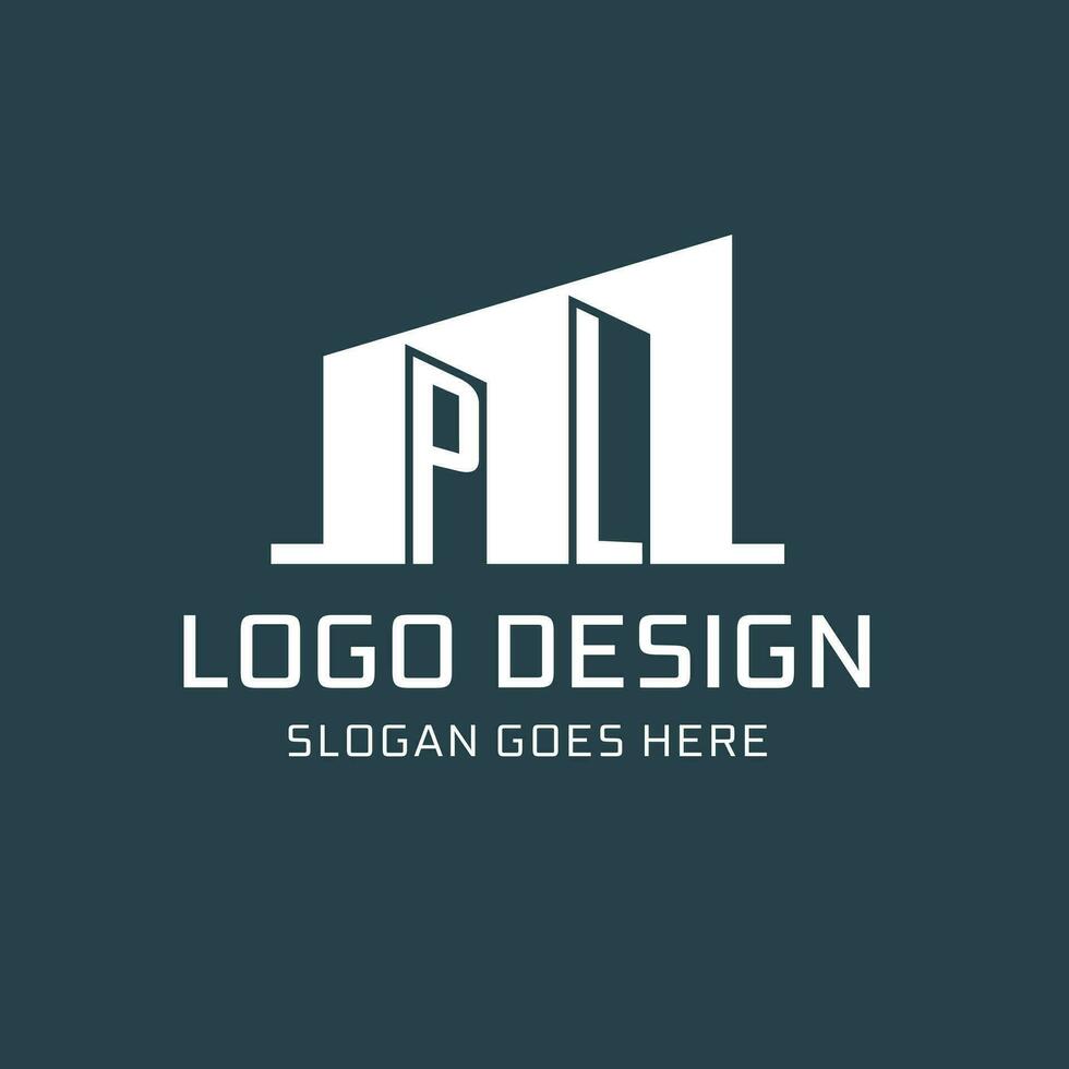 Initial PL logo for real estate with simple building icon design ideas vector
