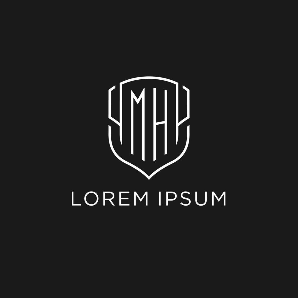 Initial MH logo monoline shield icon shape with luxury style vector