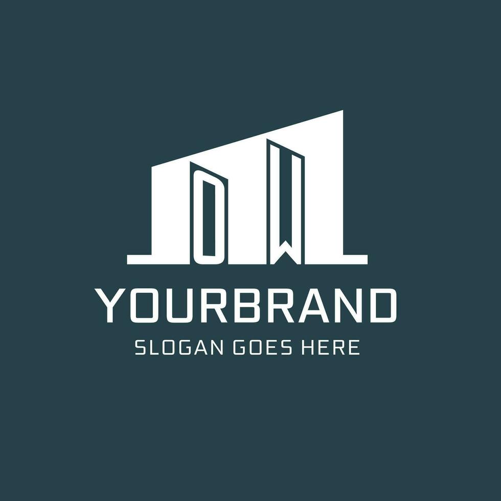 Initial OW logo for real estate with simple building icon design ideas vector