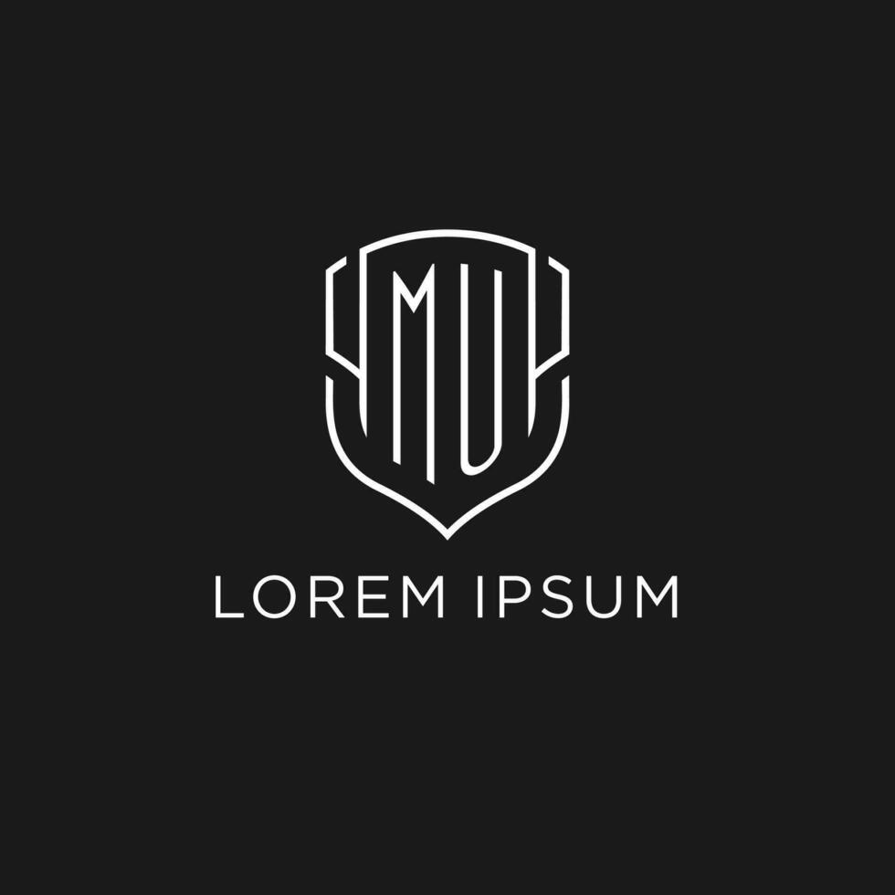 Initial MU logo monoline shield icon shape with luxury style vector