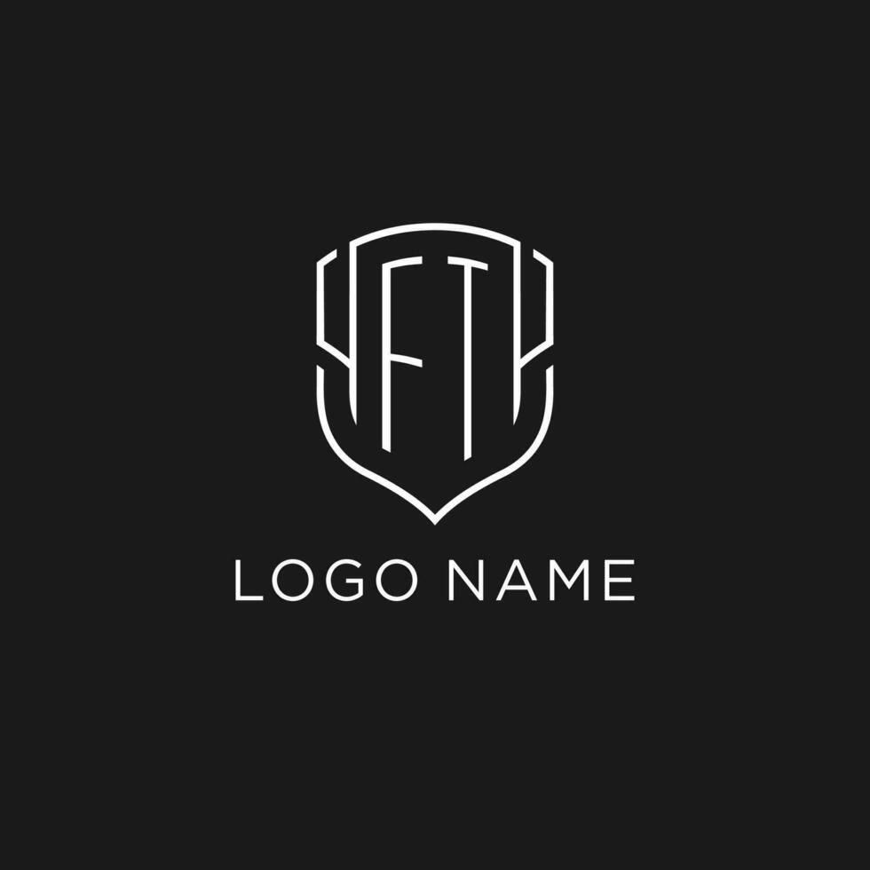 Initial FT logo monoline shield icon shape with luxury style vector