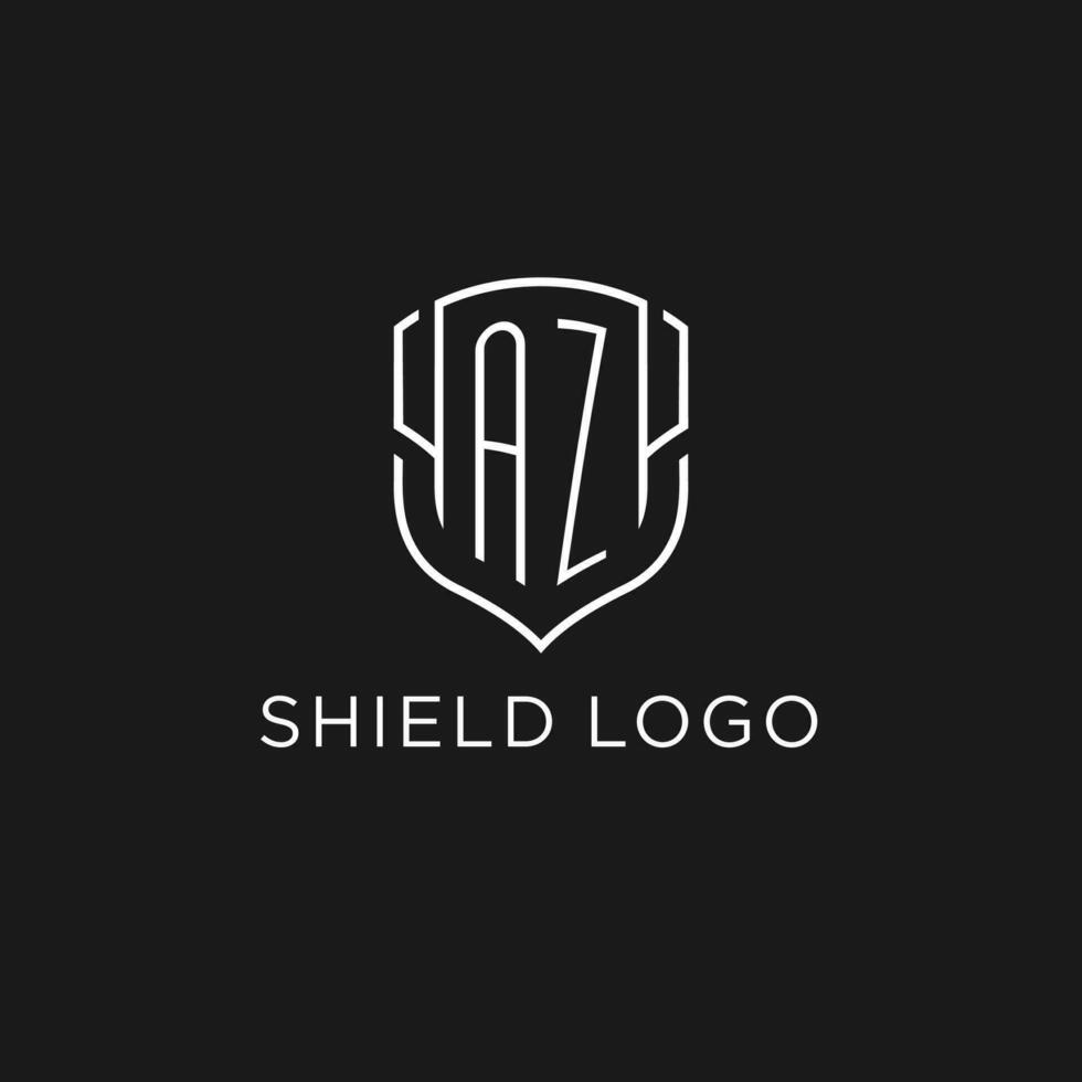 Initial AZ logo monoline shield icon shape with luxury style vector