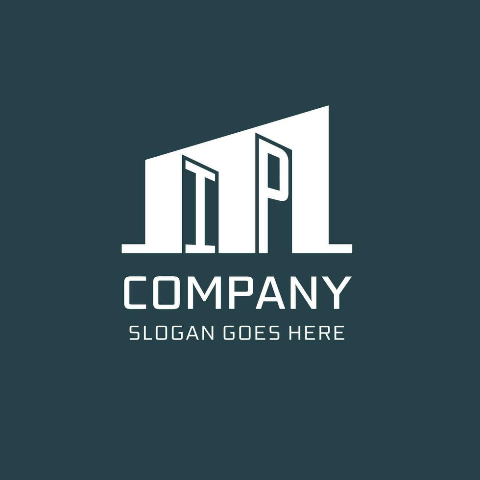 Initial IP logo for real estate with simple building icon design ideas vector
