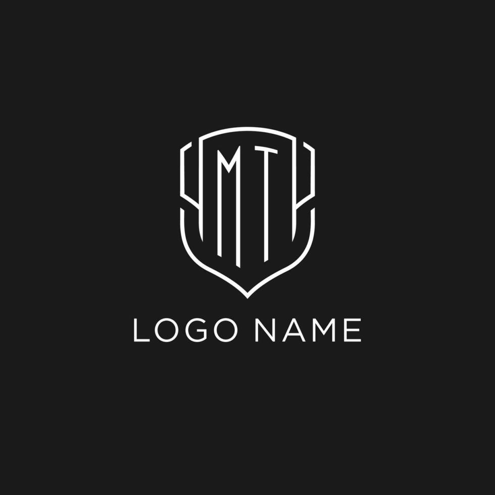 Initial MT logo monoline shield icon shape with luxury style vector