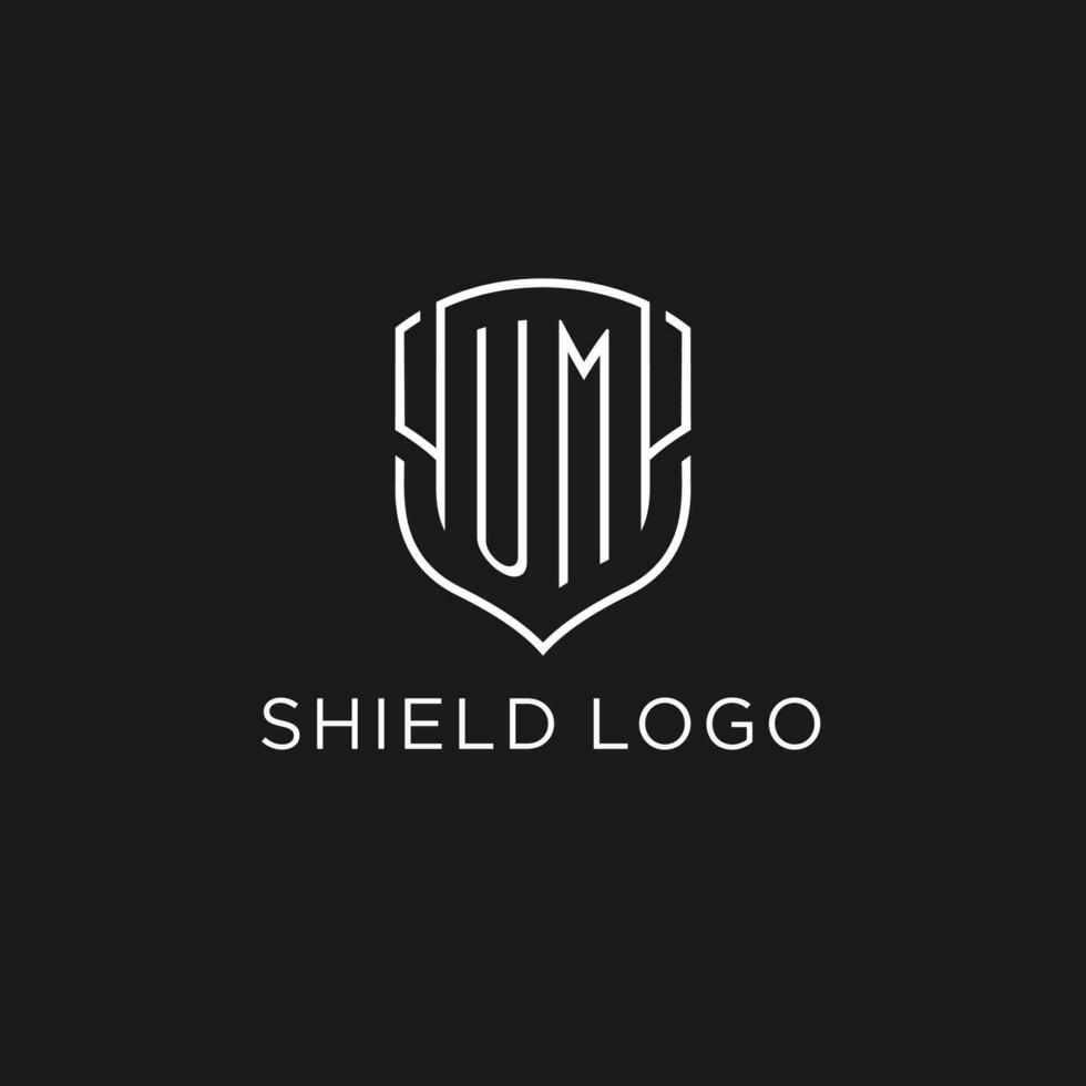 Initial UM logo monoline shield icon shape with luxury style vector