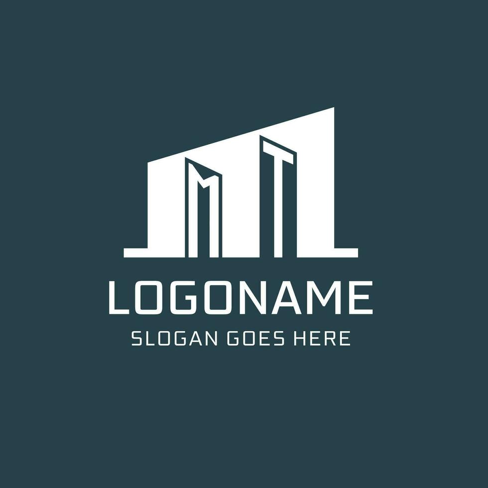 Initial MT logo for real estate with simple building icon design ideas vector