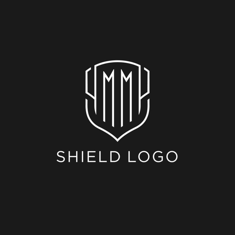 Initial MM logo monoline shield icon shape with luxury style vector