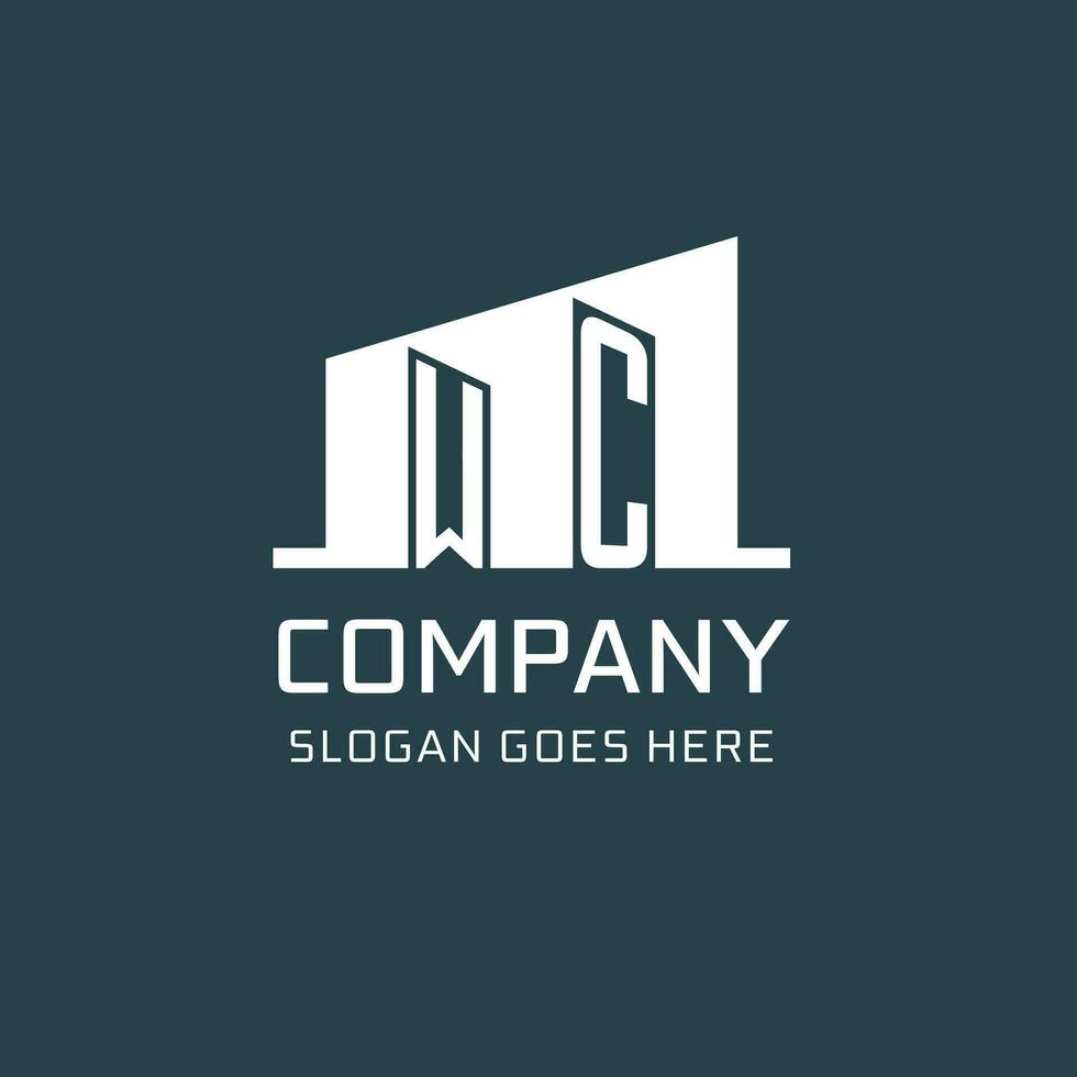 Initial WC logo for real estate with simple building icon design ideas vector
