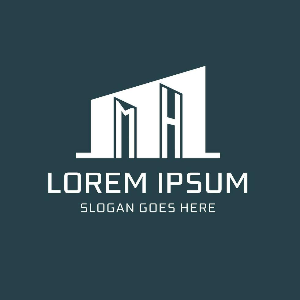 Initial MH logo for real estate with simple building icon design ideas vector