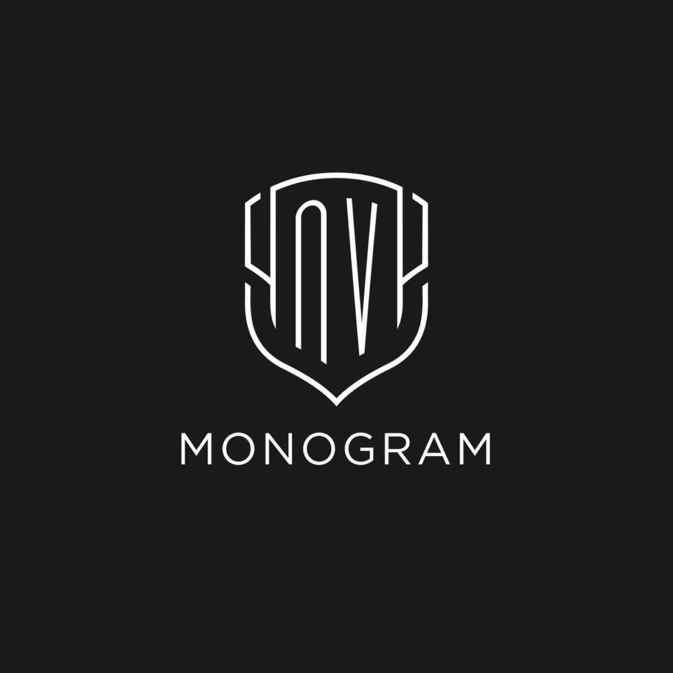 Initial NV logo monoline shield icon shape with luxury style vector