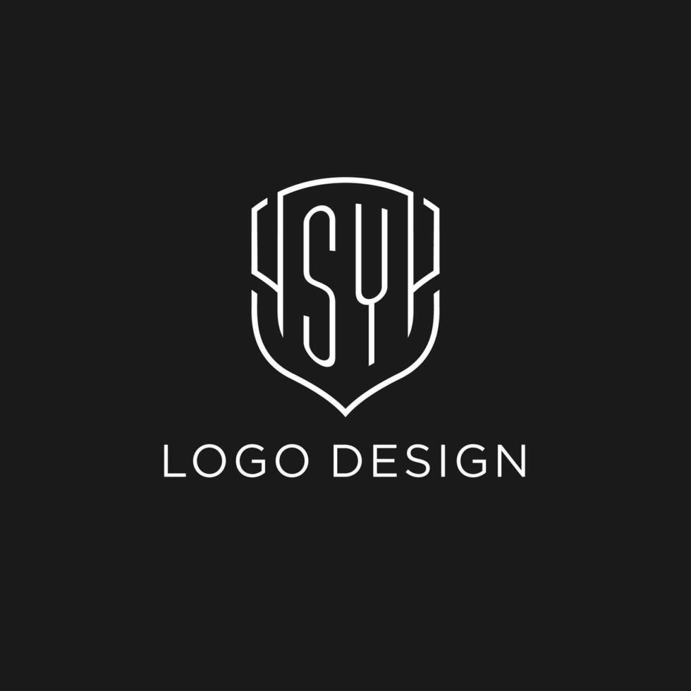 Initial SY logo monoline shield icon shape with luxury style vector