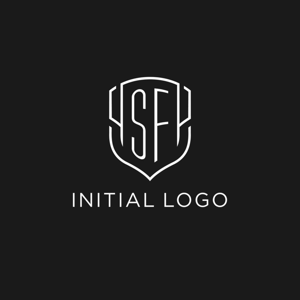 Initial SF logo monoline shield icon shape with luxury style vector