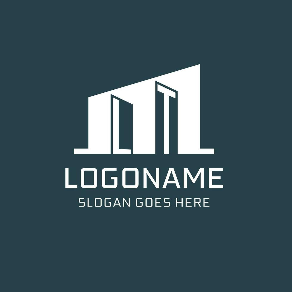 Initial LT logo for real estate with simple building icon design ideas vector