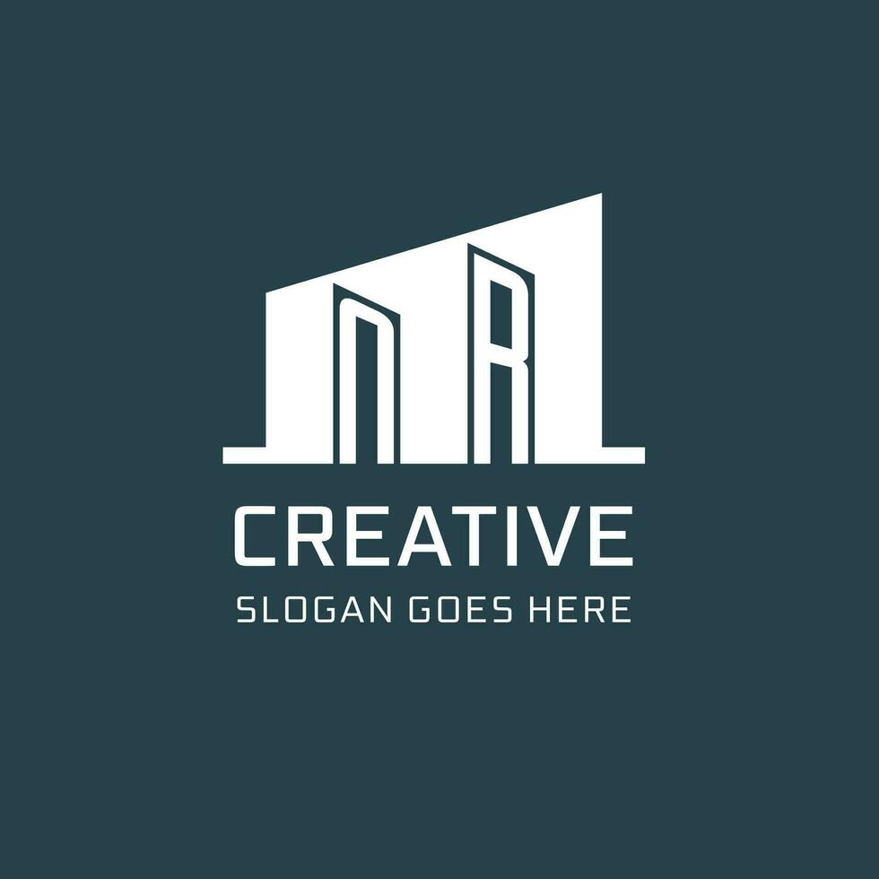 Initial NR logo for real estate with simple building icon design ideas vector