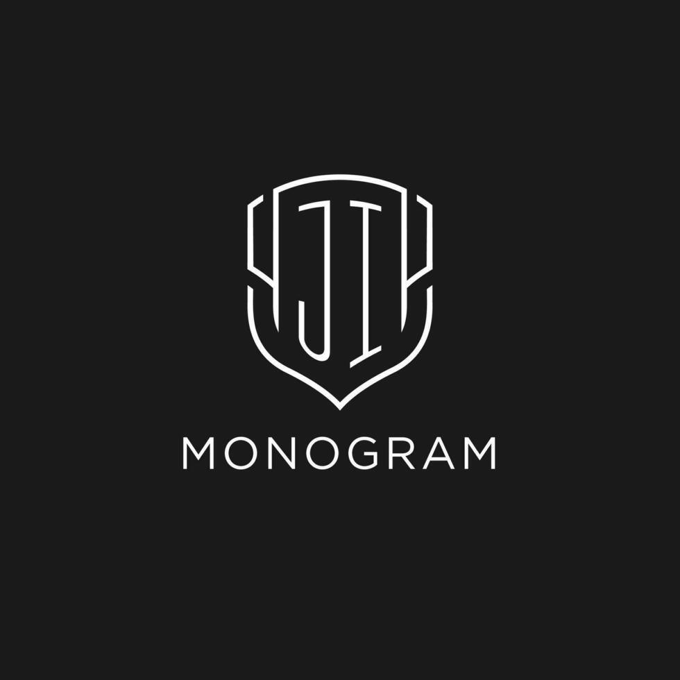 Initial JI logo monoline shield icon shape with luxury style vector
